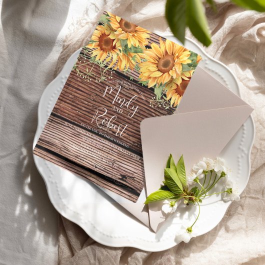 Rustikale Sonnenblumen Bouquet Watercolor Wedding  Einladung