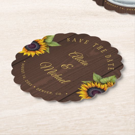 Rustikale Sonnenblumen Braun Holz Hochzeit rett Da Untersetzer (angewinkelt)