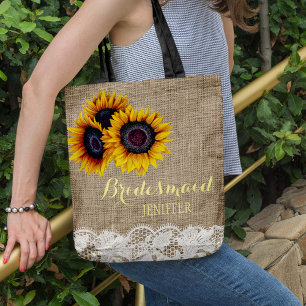 Rustikale Sonnenblumen Brautjungfer Brautjungfer Tasche