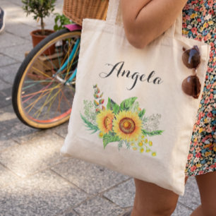 Rustikale Sonnenblumen Brautjungfer Personalisiert Tragetasche