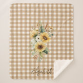 Rustikale Sonnenblumen Brown Gingham Personalisier Sherpadecke (Vorderseite)