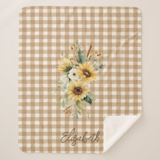 Rustikale Sonnenblumen Brown Gingham Personalisier Sherpadecke