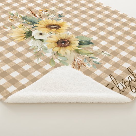 Rustikale Sonnenblumen Brown Gingham Personalisier Sherpadecke (3/4)
