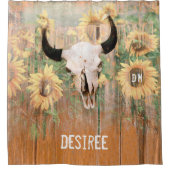 Rustikale Sonnenblumen Bullenkuhschädel Western Duschvorhang (Vorderseite)