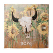 Rustikale Sonnenblumen Bullenkuhschädel Western Fliese (Vorderseite)