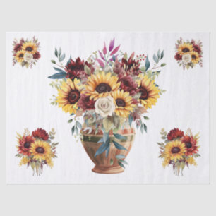Rustikale Sonnenblumen & Burgund Florals Dekoupage Seidenpapier