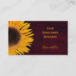 Rustikale Sonnenblumen Burgund Land Wood Visitenkarte
