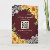 Rustikale Sonnenblumen Burgunder Holz QR-Code Hoch Einladung (Rückseite)