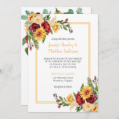 Rustikale Sonnenblumen & Burgunder-Rose Hochzeit Einladung (Vorne/Hinten)