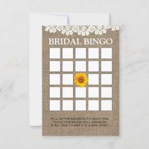 Rustikale Sonnenblumen Burlap Brautparty Bingo Car