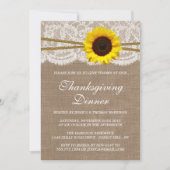 Rustikale Sonnenblumen Burlap & Lace Erntedank Din Einladung (Vorderseite)