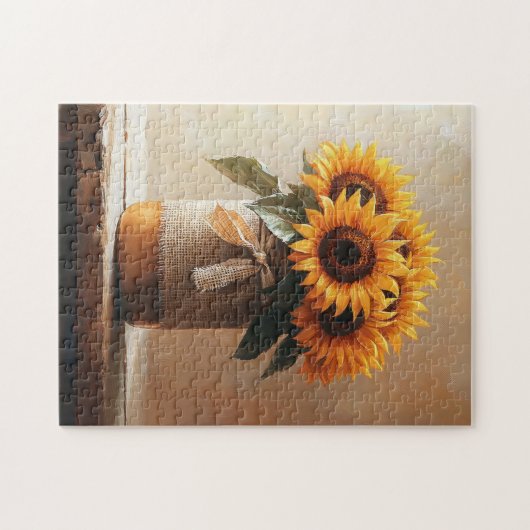 Rustikale Sonnenblumen Burlap Mason Jar Puzzle (Horizontal)