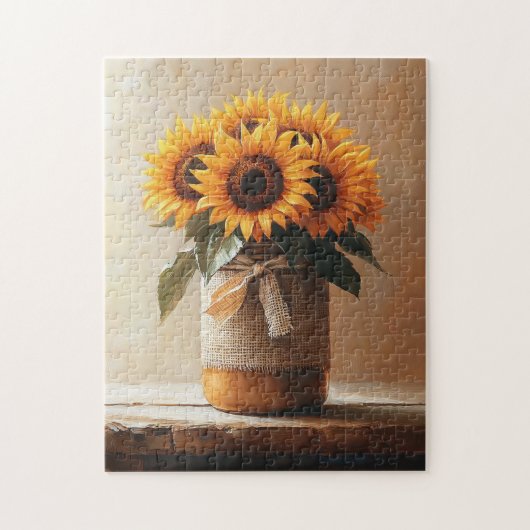 Rustikale Sonnenblumen Burlap Mason Jar Puzzle (Vertikal)