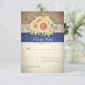 Rustikale Sonnenblumen Burlap Navy Hochzeit RSVP (Stehend Vorderseite)