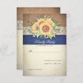 Rustikale Sonnenblumen Burlap Navy Hochzeit RSVP (Vorne/Hinten)