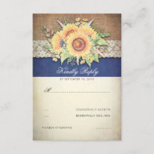 Rustikale Sonnenblumen Burlap Navy Hochzeit RSVP