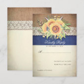 Rustikale Sonnenblumen Burlap Navy Hochzeit RSVP Karte (Vorne/Hinten)