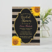 Rustikale Sonnenblumen Burlap Stripes Brautparty Einladung (Stehend Vorderseite)