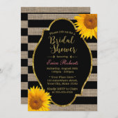 Rustikale Sonnenblumen Burlap Stripes Brautparty Einladung (Vorne/Hinten)