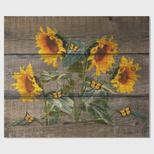Rustikale Sonnenblumen Butterfische Barnboard Geschenkpapier