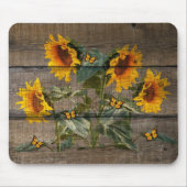 Rustikale Sonnenblumen Butterfische Barnboard Mousepad (Vorne)