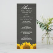 Rustikale Sonnenblumen Chalkboard Hochzeitsmenü Menükarte (Stehend Vorderseite)