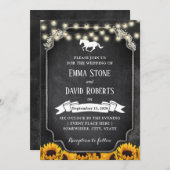 Rustikale Sonnenblumen Chalkboard Pferde Hochzeit Einladung (Vorne/Hinten)