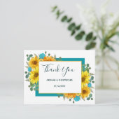 Rustikale Sonnenblumen Chic Aquamarine Rose Hochze Postkarte (Stehend Vorderseite)