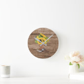 Rustikale Sonnenblumen Cowboy Boot Wood Süd leben Runde Wanduhr (Zuhause)