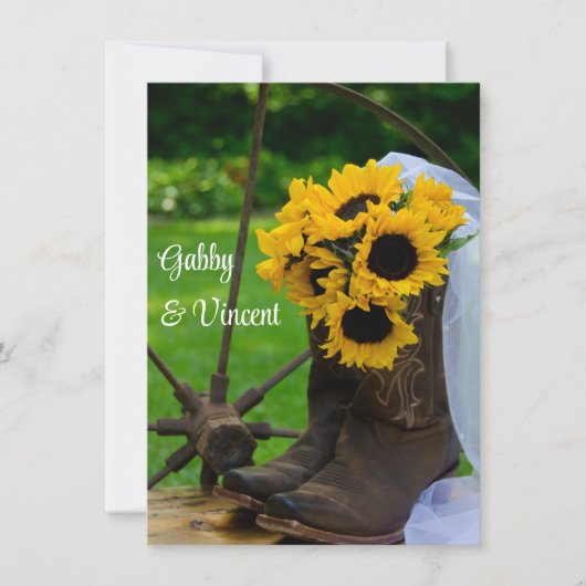 Rustikale Sonnenblumen Cowboy Boots Hochzeitsnotiz Mitteilungskarte (Vorderseite)