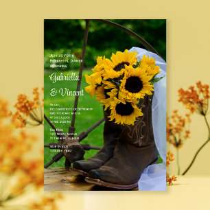 Rustikale Sonnenblumen Cowboy Boots Probe Abendess Einladung