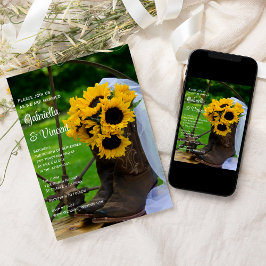 Rustikale Sonnenblumen Cowboy Boots Western Hochze Einladung
