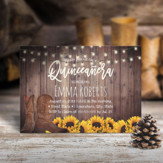 Rustikale Sonnenblumen Cowgirl Quinceanera Geburts Einladung