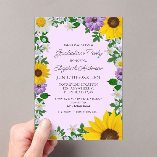 Rustikale Sonnenblumen Daisy Blues Graduation Part Acryleinladungen (Insitu (Handheld))