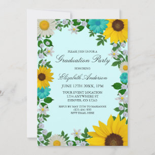 Rustikale Sonnenblumen Daisy Blues Graduation Part Einladung