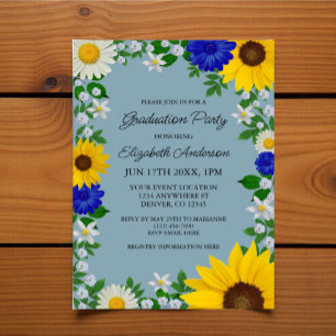 Rustikale Sonnenblumen Daisy Blues Graduation Part Einladung