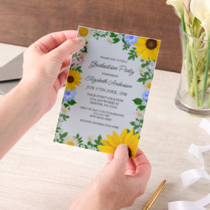 Rustikale Sonnenblumen Daisy Blues Graduation Part Pergament Einladungen