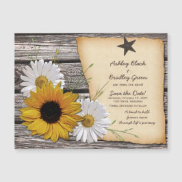Rustikale Sonnenblumen Daisy Wedding speichern das Magnetkarte