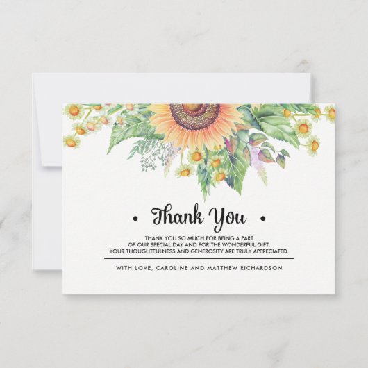 Rustikale Sonnenblumen Danke für Ihre Hochzeitskar (Vorderseite)