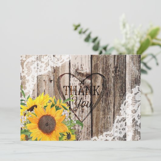 Rustikale Sonnenblumen Danke Karte (Stehend Vorderseite)
