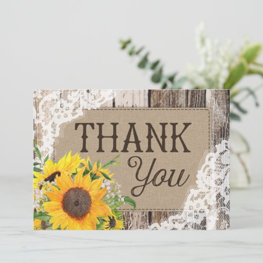 Rustikale Sonnenblumen Danke Karte (Stehend Vorderseite)