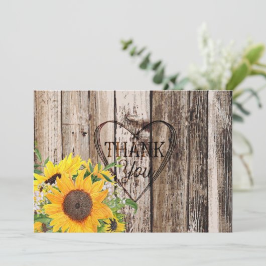 Rustikale Sonnenblumen Danke Karte (Stehend Vorderseite)