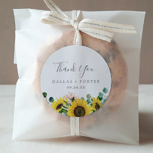 Rustikale Sonnenblumen-Dankeschön-Hochzeitsaufkleb Runder Aufkleber
