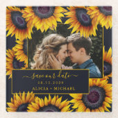 Rustikale Sonnenblumen Drehbuch Hochzeit Foto rett Glasuntersetzer (Vorderseite)