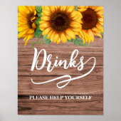 Rustikale Sonnenblumen Drinks Brautparty Zeichen Poster (Vorne)