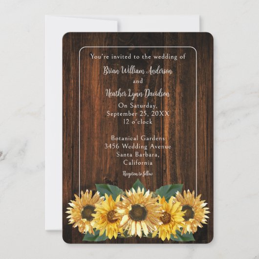 Rustikale Sonnenblumen Einladung (Vorderseite)