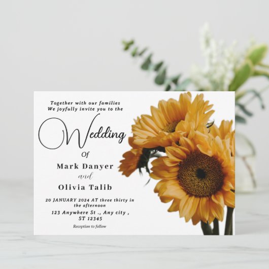 Rustikale Sonnenblumen Einladung (Stehend Vorderseite)