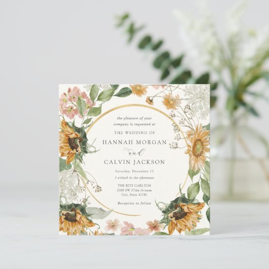 Rustikale Sonnenblumen Einladung (Stehend Vorderseite)