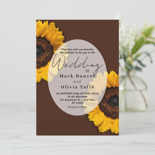 Rustikale Sonnenblumen Einladung (Stehend Vorderseite)