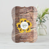 Rustikale Sonnenblumen Einladungen für Hochzeiten (Stehend Vorderseite)